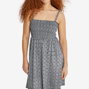 Ellos Women's Plus Size Smocked Bodice Tank Dress Black White Print 18-20 NWOT